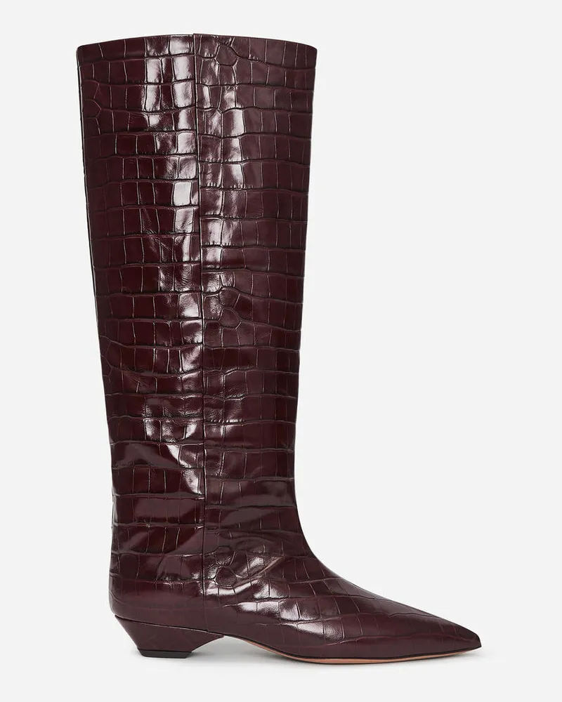 Arket Kniehoher Lederstiefel - Rot Weinrot