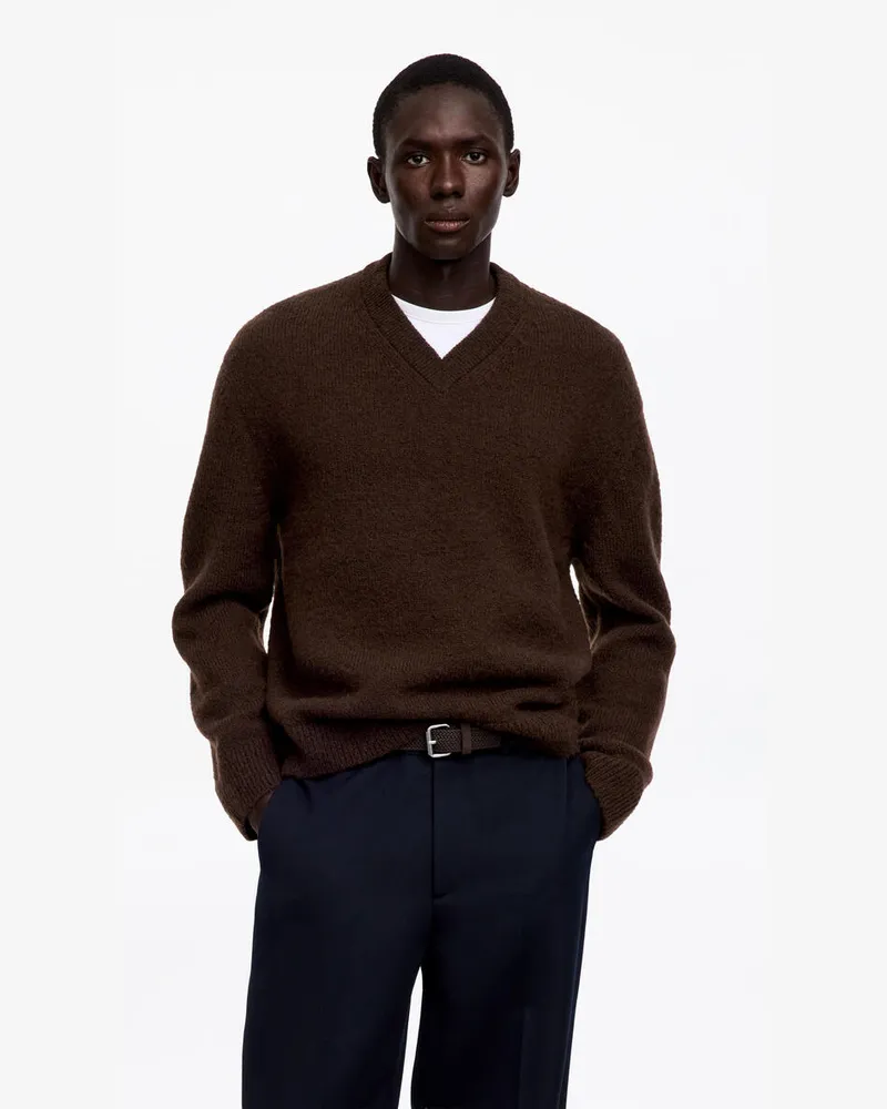 Arket Bouclé-Pullover Mit V-Ausschnitt Aus Wollmischung -Braun Braun