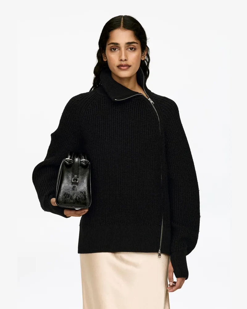 Arket Strickjacke Aus Wollmischung Mit Reißverschluss -Schwarz Schwarz