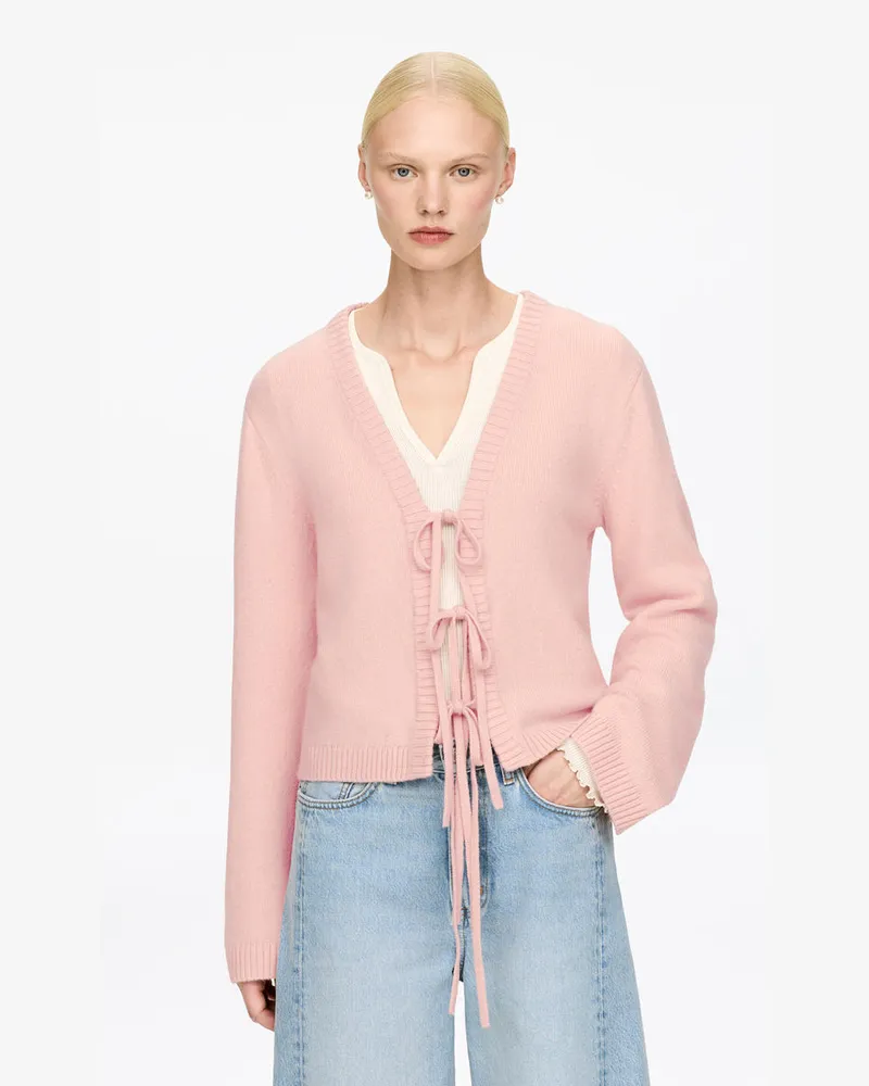 Arket Strickjacke Aus Wolle Mit Bindebändern -Rosa Rosa