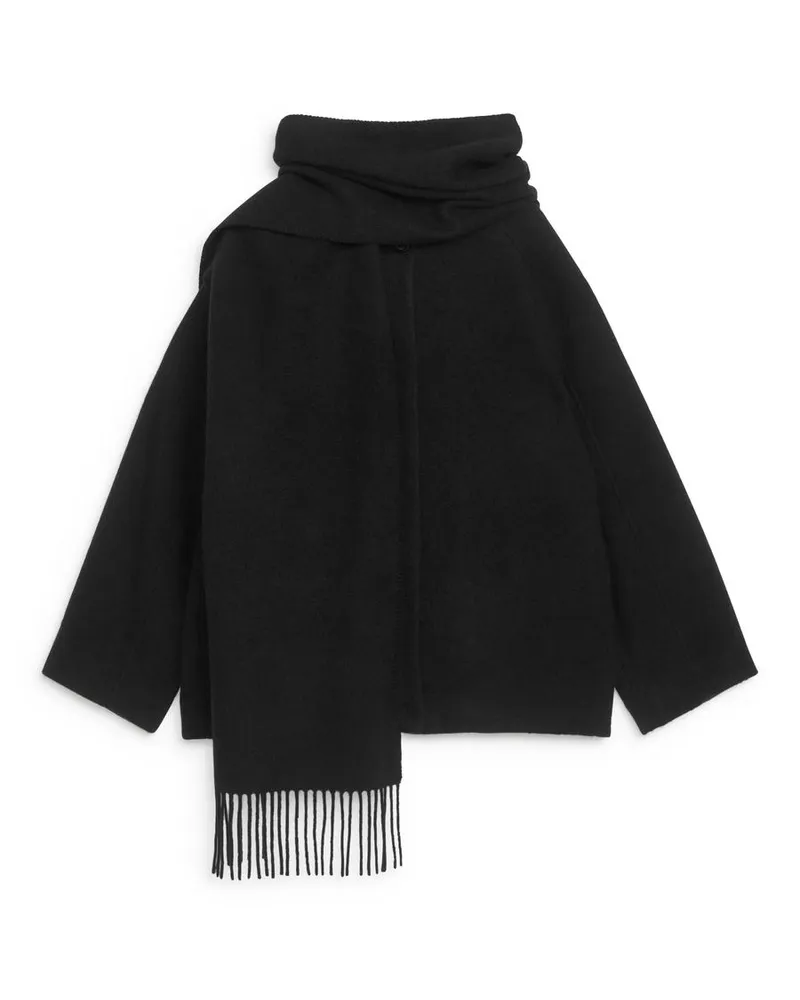 Arket Jacke Mit Fransenschal - Schwarz Schwarz