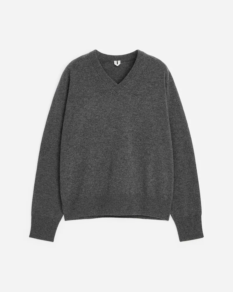 Arket Lockerer Kaschmirpullover Mit V-Ausschnitt -Grau Grau