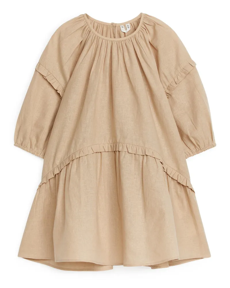 Arket Rüschenkleid Aus Leinenmix - Beige Beige