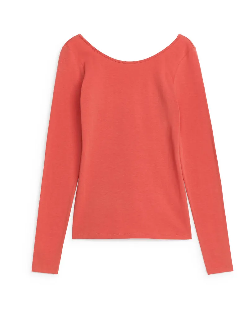 Arket Jersey-Oberteil Mit U-Ausschnitt - Rot Blassrot