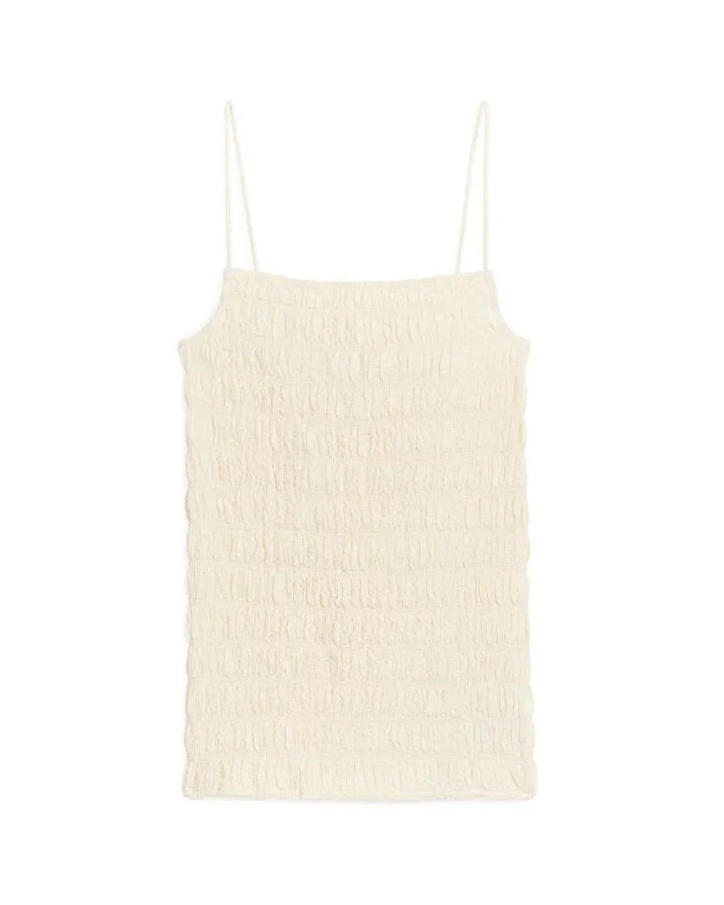 Arket Gesmoktes Seersucker-Oberteil - Beige Cremeweiß