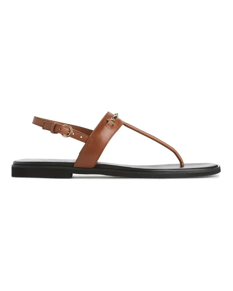 Arket Zehensteg-Sandalen Aus Leder - Braun|Goldfarben|Mehrfarbig Braun