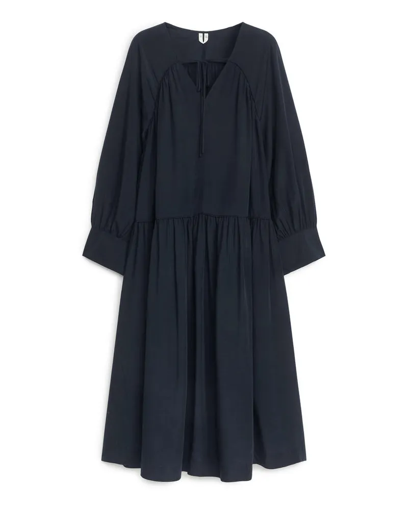 Arket Maxikleid Aus Lyocell Und Leinen - Blau Dunkelblau