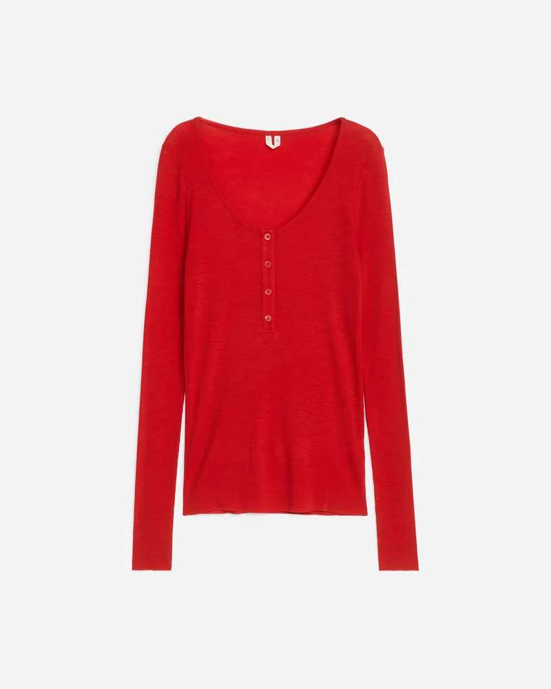 Arket Henley-Oberteil Aus Wolljersey -Rot Rot