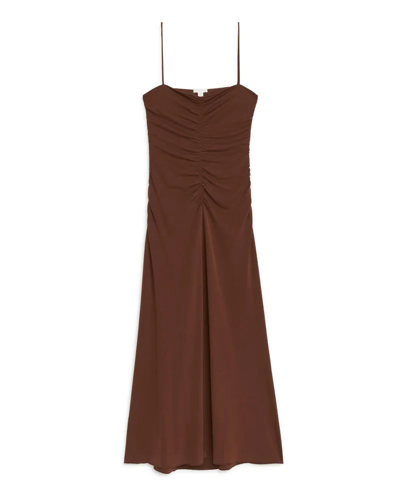 Arket Trägerkleid Mit Raffung - Braun Dunkelbraun