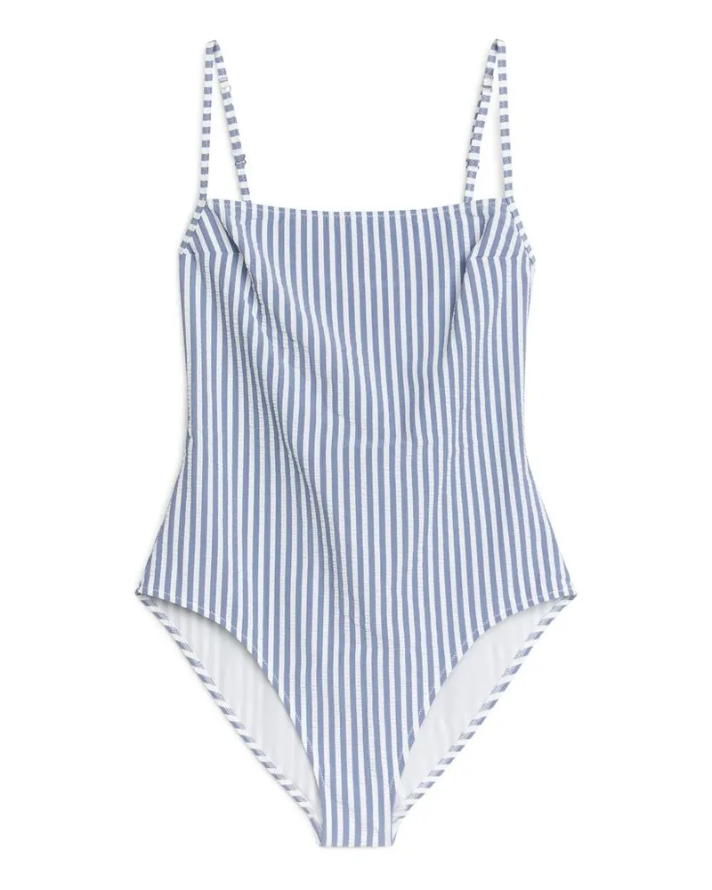 Arket Badeanzug Aus Seersucker - Blau|Mehrfarbig|Weiß Blau