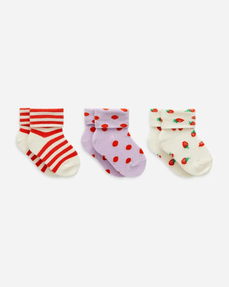Arket Gerippte Socken, 3Er-Pack - Rot|Weiß|Lila|Mehrfarbig Cremeweiß