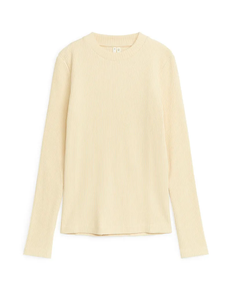 Arket Geripptes Baumwolloberteil - Beige Beige