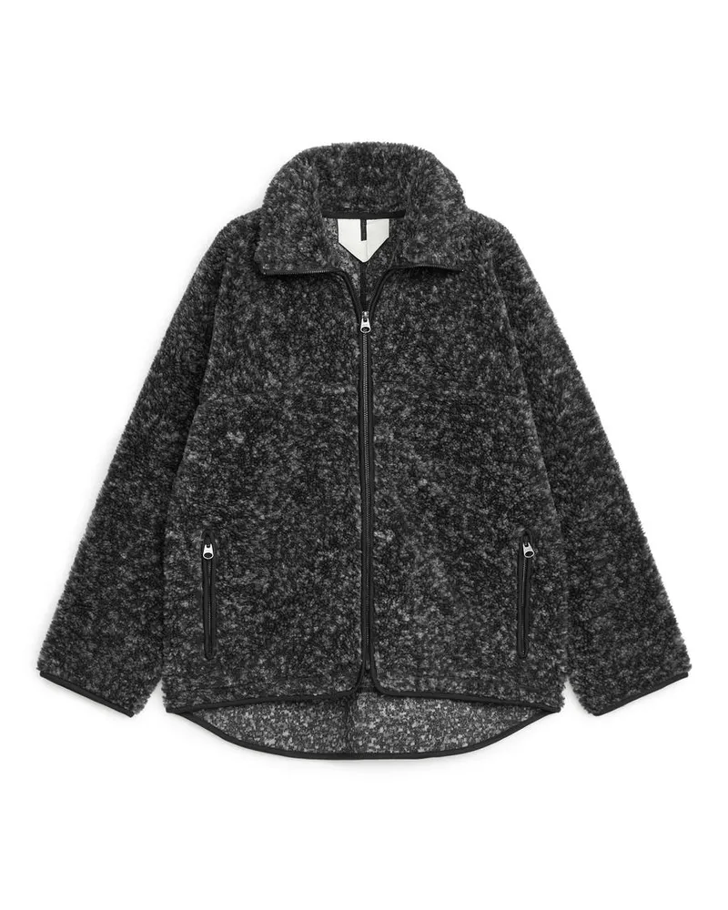 Arket Teddyjacke Mit Hohem Kragen - Grau|Mehrfarbig Schwarz