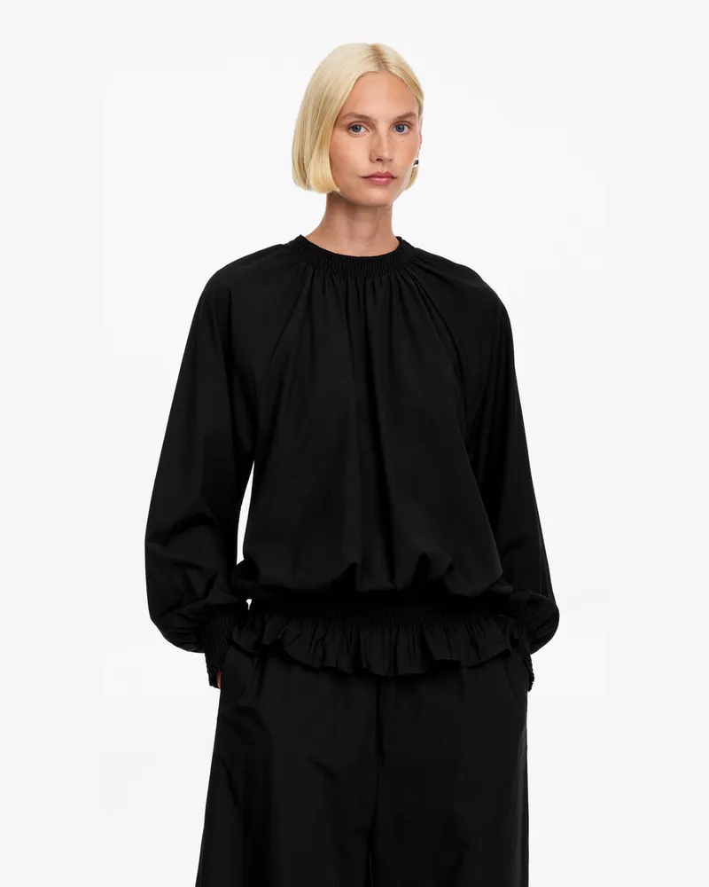 Arket Gesmokte Bluse -Schwarz Schwarz