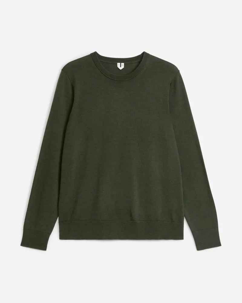 Arket Feinstrickpullover Aus Merinowolle - Grün Dunkelgrün