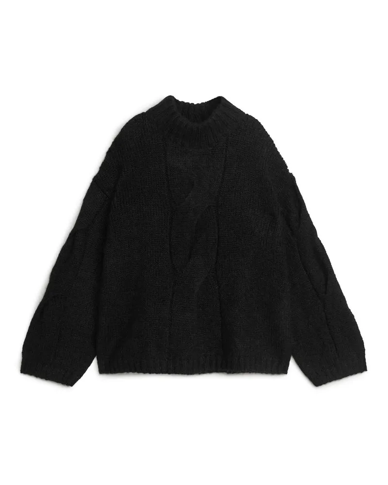 Arket Zopfstrickpullover Aus Alpakawolle - Schwarz Schwarz