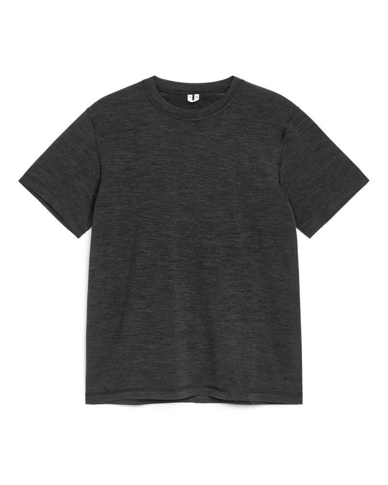 Arket T-Shirt Aus Merinomischung - Grau Dunkelgrau
