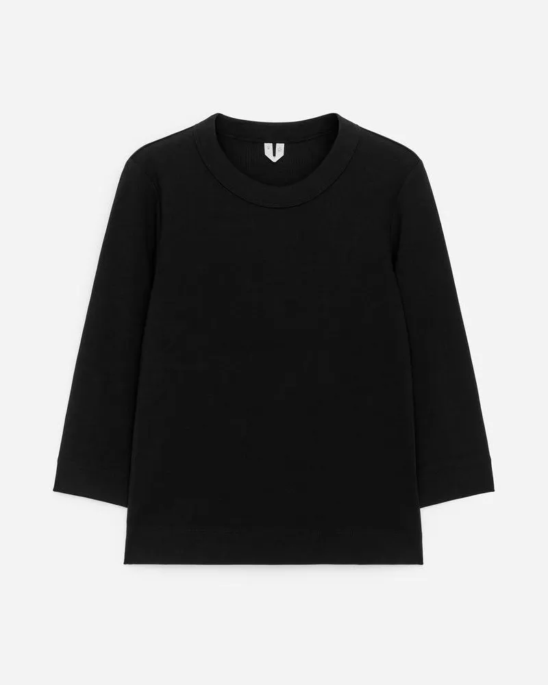 Arket Schmales Geripptes Shirt Mit 3/4-Ärmeln -Schwarz Schwarz