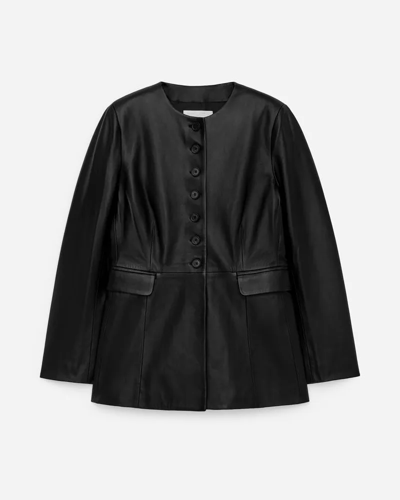 Arket Lederblazer Ohne Kragen -Schwarz Schwarz