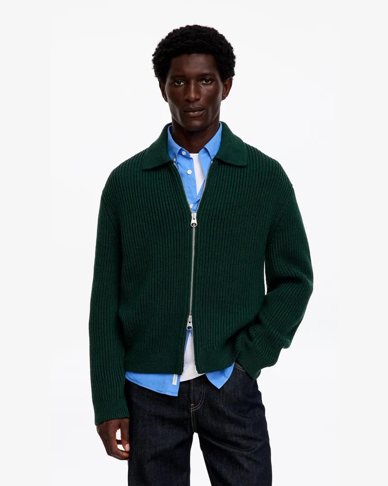 Arket Woll- Und Baumwollstrickjacke Mit Reißverschluss -Grün Grün