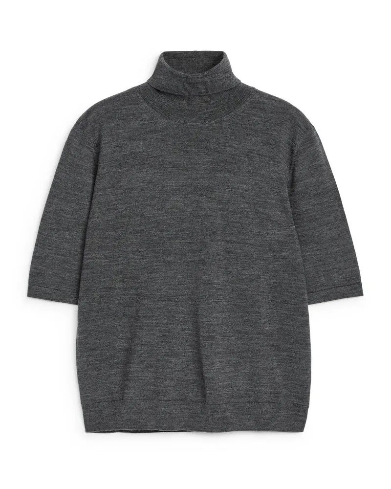 Arket Kurzärmliger Rollkragenpullover - Grau Graumeliert