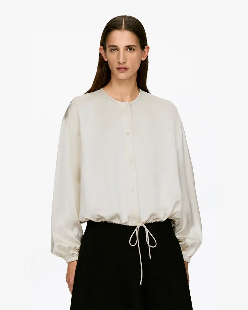 Arket Satinbluse Mit Voluminösen Ärmeln -Weiß Weiß
