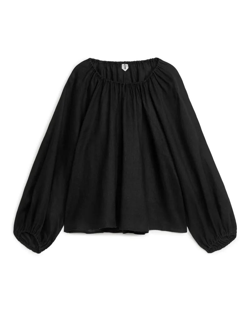 Arket Voluminöse Leinenbluse - Schwarz Schwarz