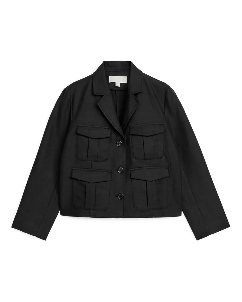 Arket Blazer Im Cargo-Stil Aus Baumwollmischung - Schwarz Schwarz