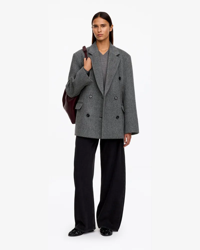 Arket Zweireihiger Blazer Aus Wollmischung -Schwarz Schwarz