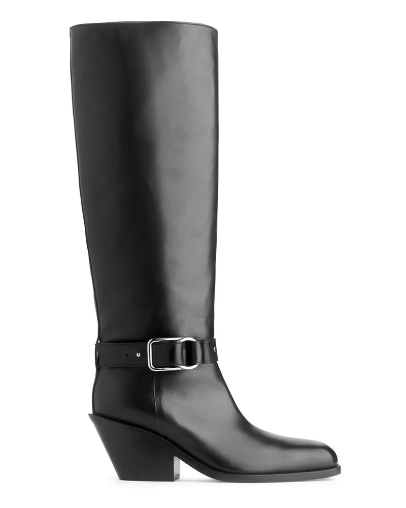 Arket Kniehohe Lederstiefel - Schwarz Schwarz