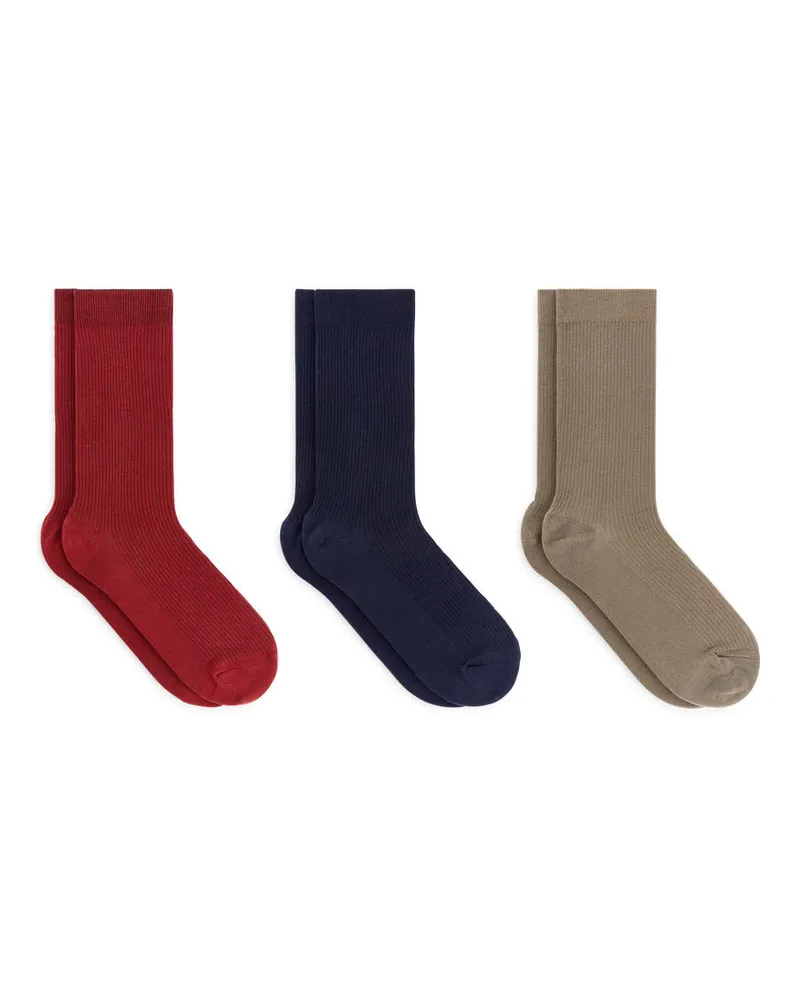 Arket Gerippte Baumwollsocken, 3Er-Pack Rot