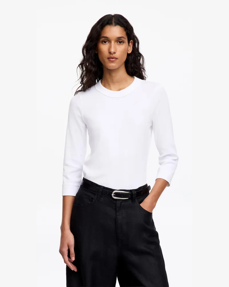 Arket Schmales Geripptes Shirt Mit 3/4-Ärmeln -Weiß Weiß