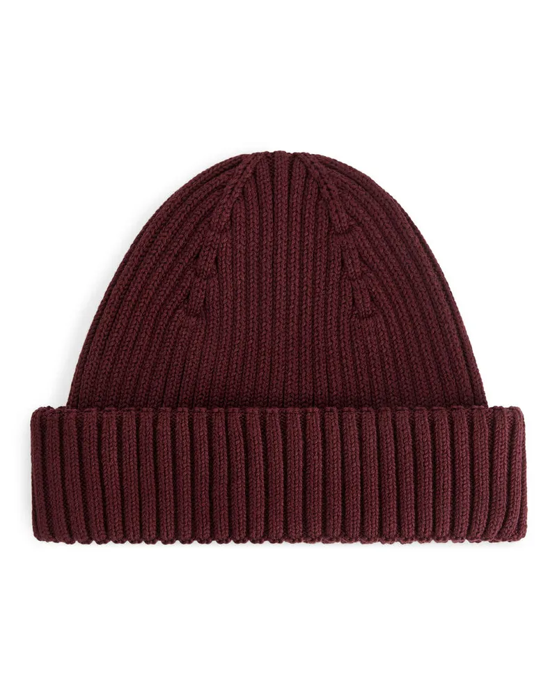 Arket Gerippte Baumwoll-Beanie -Rot Rot