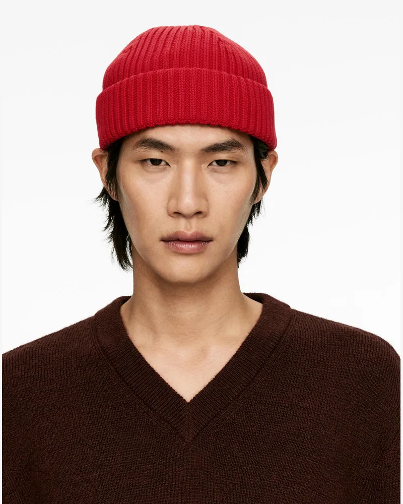 Arket Gerippte Baumwoll-Beanie -Rot Rot