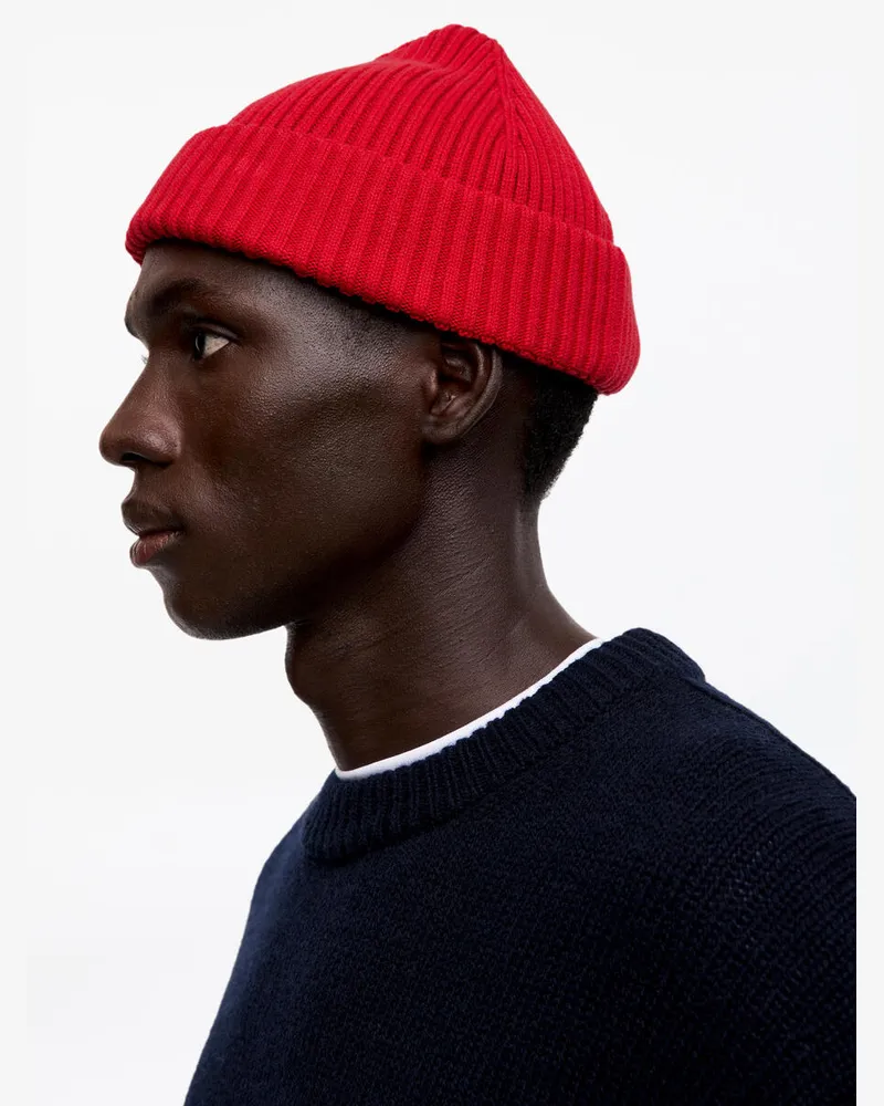 Arket Gerippte Baumwoll-Beanie -Rot Rot