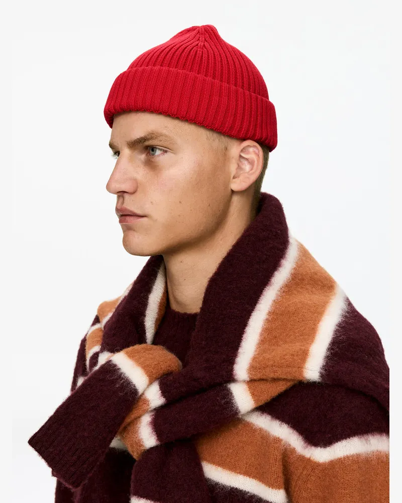 Arket Gerippte Baumwoll-Beanie -Rot Rot