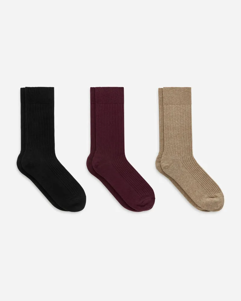 Arket Gerippte Socken Aus Supima-Baumwolle, 3Er-Pack - Rosa Schwarz