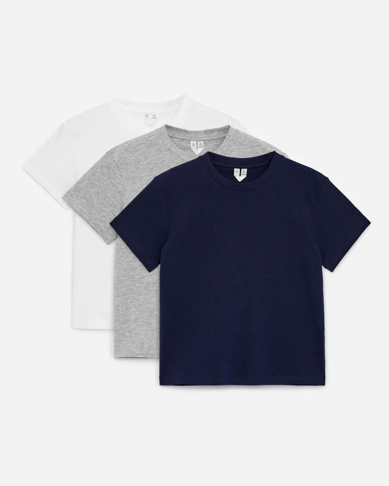 Arket T-Shirt Mit Rundhalsausschnitt, 3Er-Pack - Weiß|Grau|Blau|Mehrfarbig Weiß