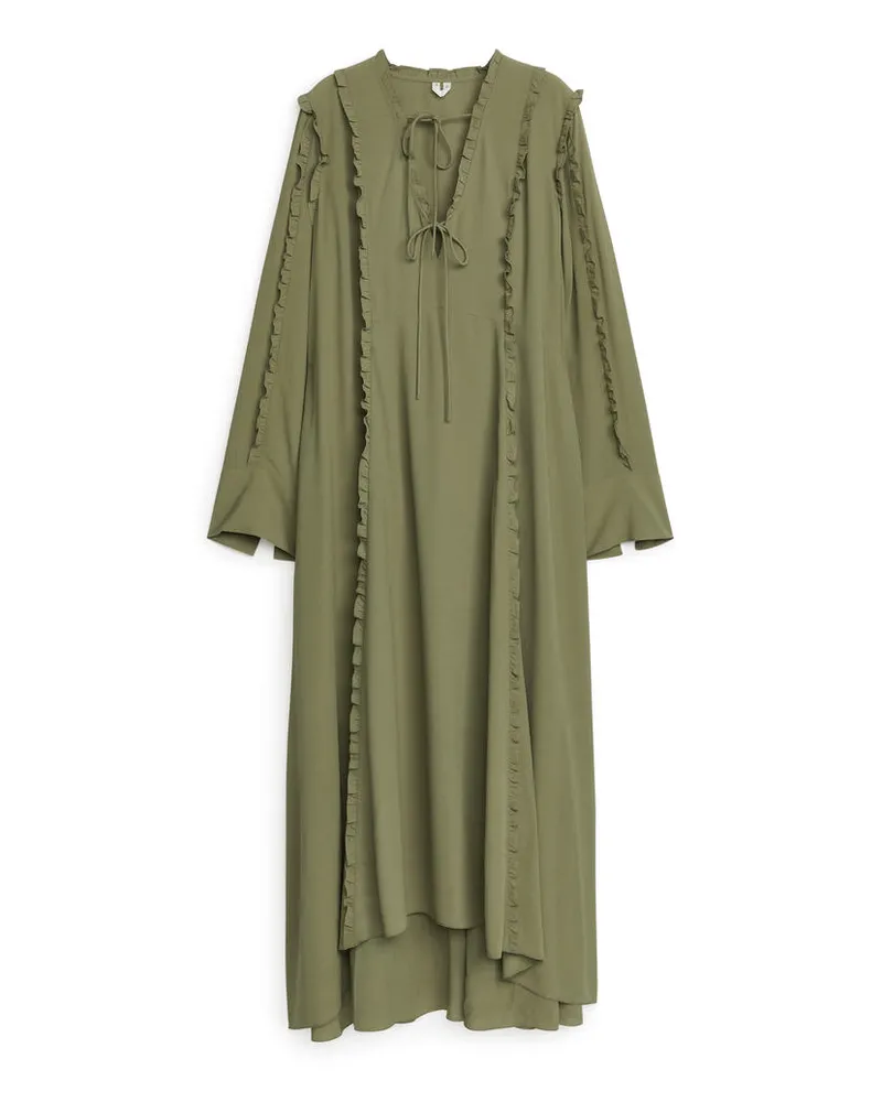 Arket Gerüschtes Maxikleid - Grün Khaki