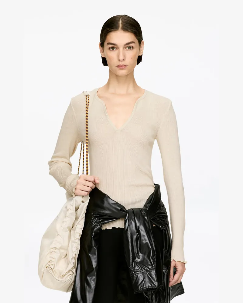 Arket Geripptes Oberteil Aus Wolle Und Seide -Weiß Weiß