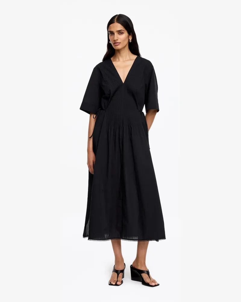 Arket Voilekleid Aus Baumwolle Mit Spitze -Schwarz Schwarz