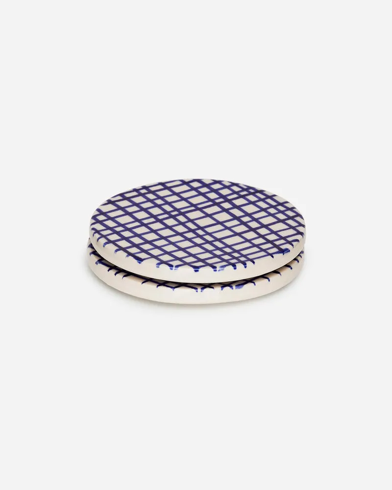 Arket Untersetzer Aus Steingut, 2Er-Set - Blau|Mehrfarbig|Weiß Cremeweiß