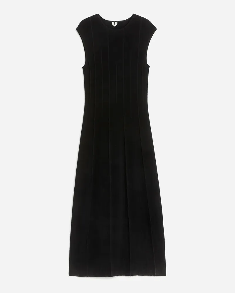 Arket Geripptes Kleid Mit Flügelärmeln -Schwarz Schwarz