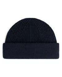 Arket Gerippte Beanie aus Wollmix Dunkelblau