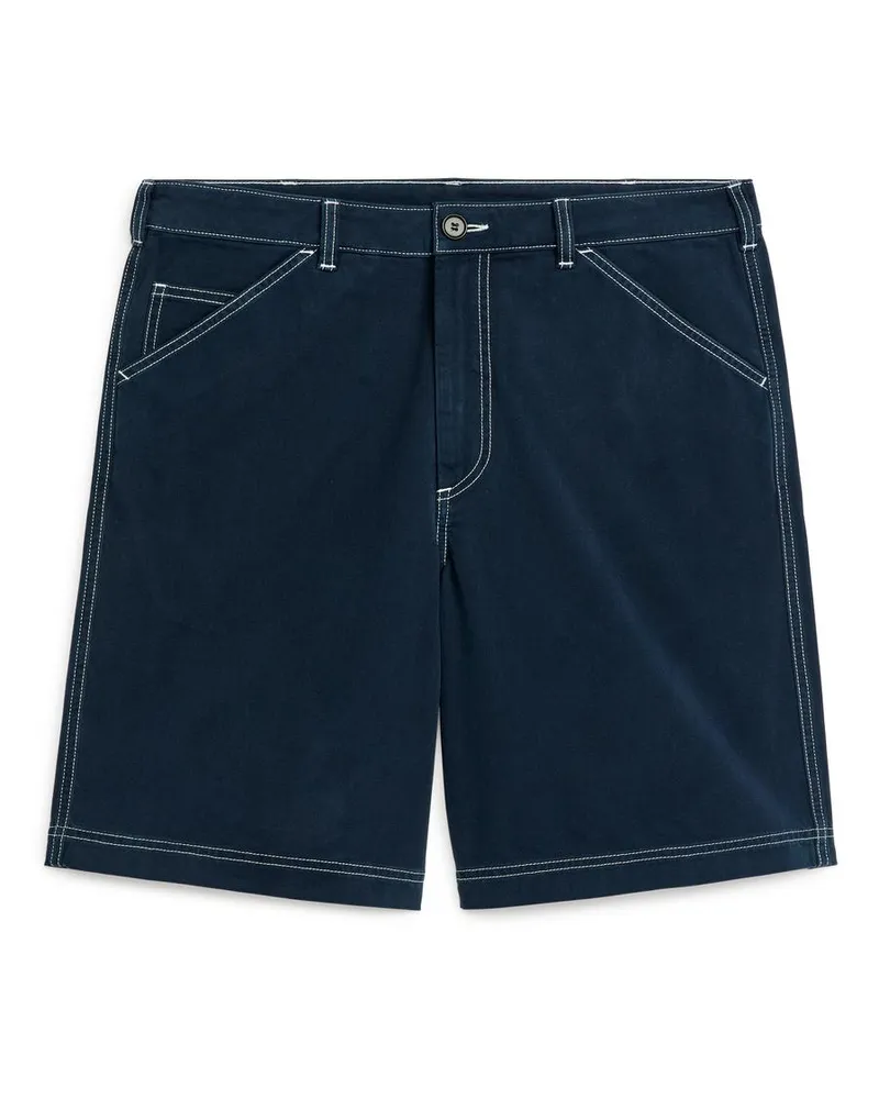 Arket Workwear-Shorts Aus Baumwolle - Blau|Mehrfarbig|Weiß Dunkelblau