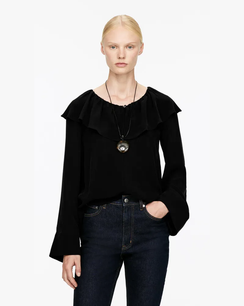 Arket Bluse Mit Rüschenkragen -Schwarz Schwarz