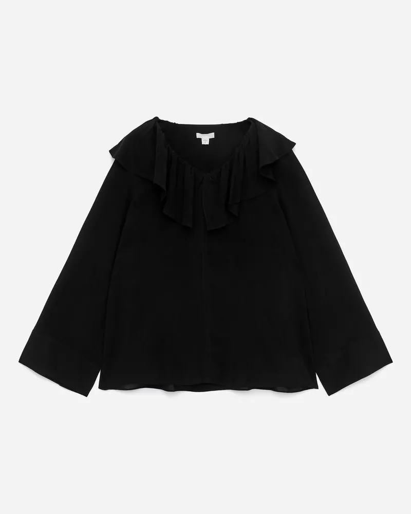 Arket Bluse Mit Rüschenkragen -Schwarz Schwarz