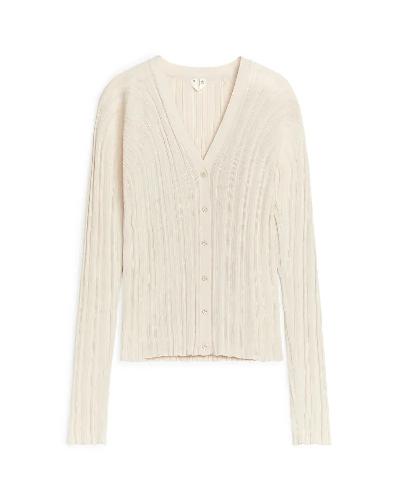 Arket Gerippte Strickjacke - Beige Hellbeige
