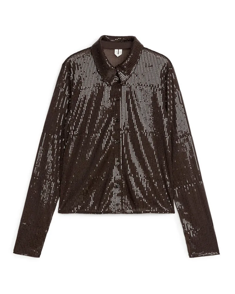 Arket Bluse Mit Pailletten - Braun Dunkelbraun