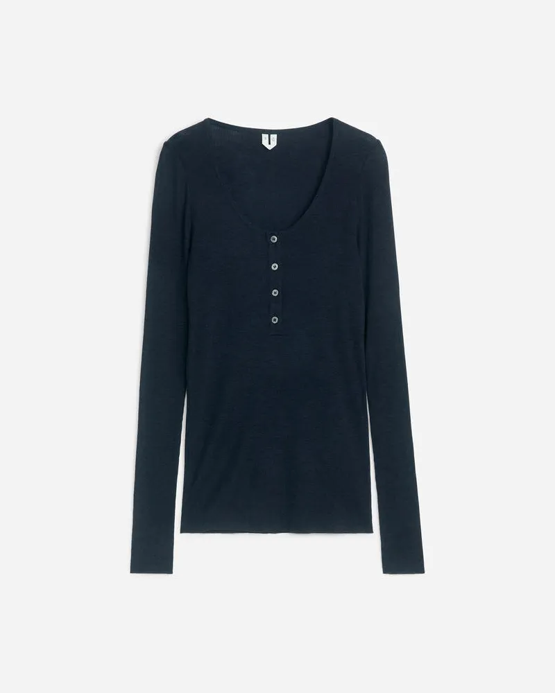 Arket Henley-Oberteil Aus Wolljersey -Blau Blau